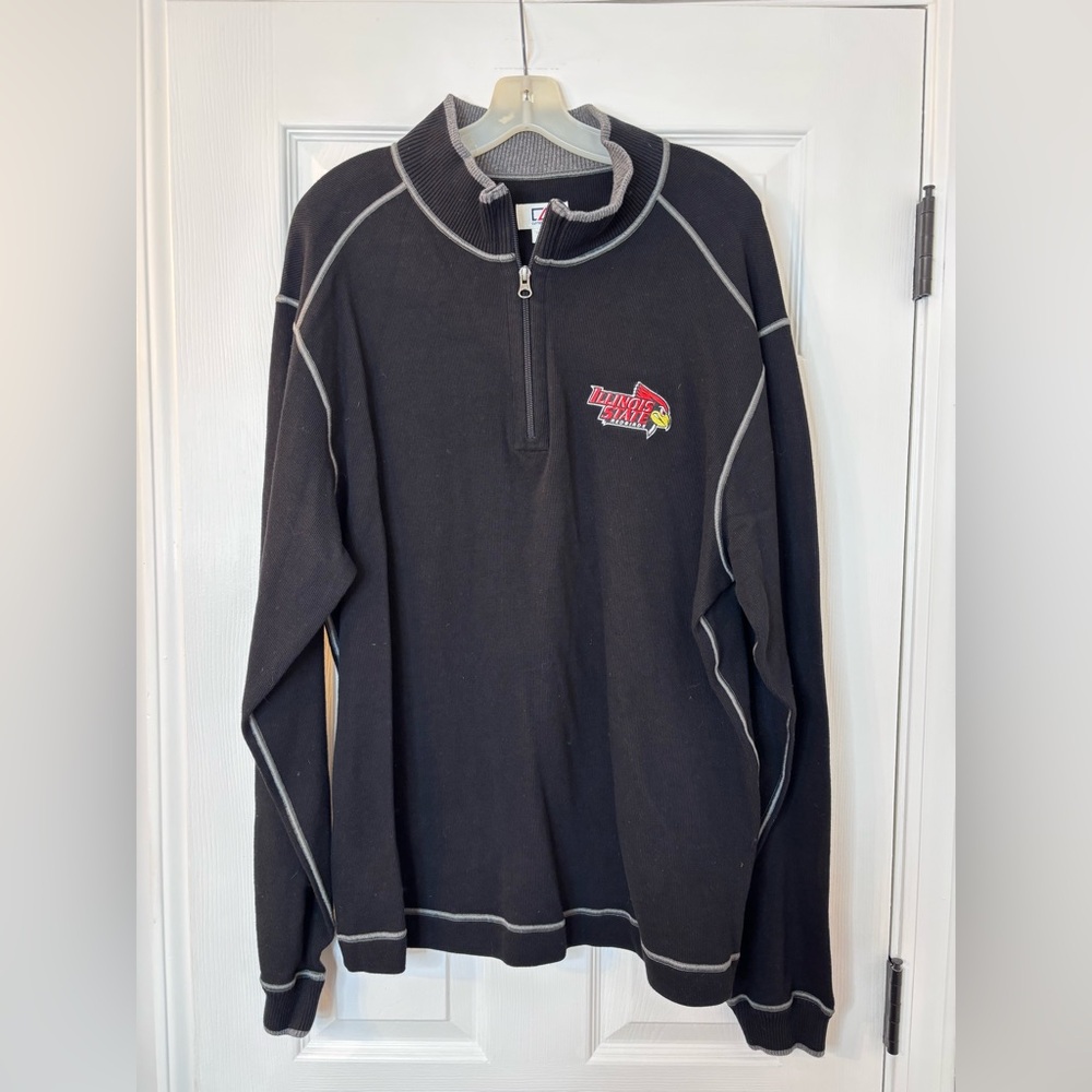 Illinois State Cutter & Buck Black and Gray Zip-Up Sweater